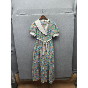 Vintage Tommies Floral Short-Sleeve Dressing Gown With White Collar & Belt 65% P